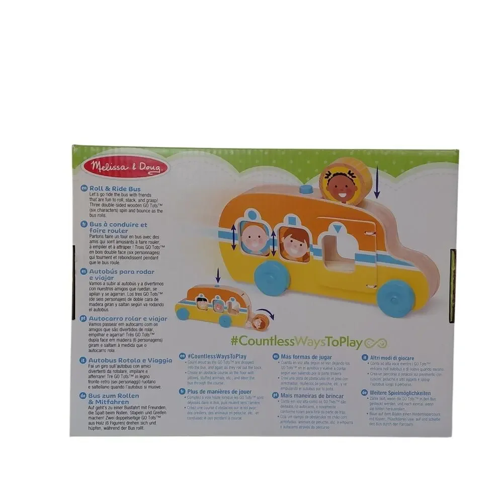 Melissa & Doug GO Tots Wooden Roll & Ride Bus with 3 Disks School Bus NIB